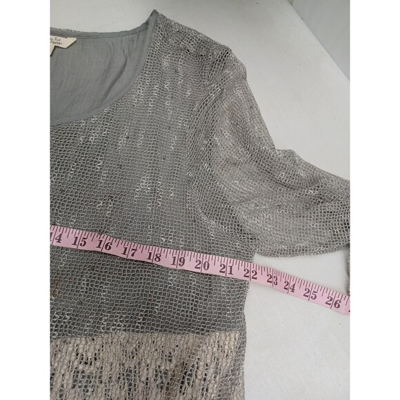 Krazy Kat Gray Ivory Floral 3/4 Puff Sleeve Popover Tunic Top Womens 2X - Picture 7 of 11